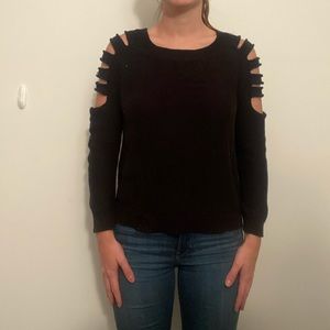 Black long sleeve sweater with shoulder cut outs